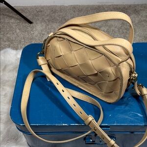 Madewell Elegant Tan Woven Leather Crossbody Bag